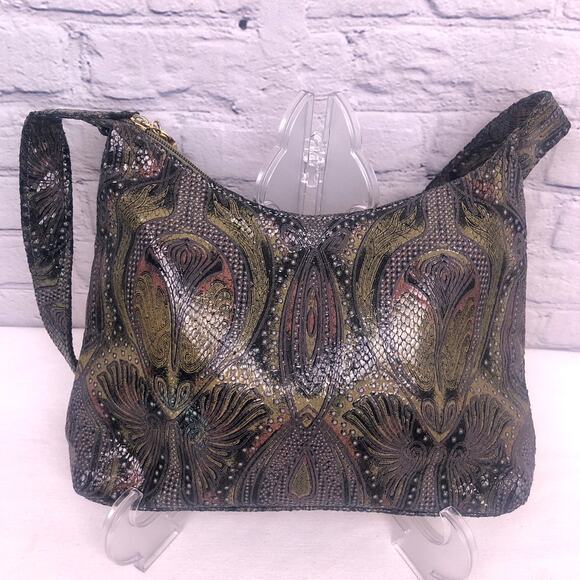 Bags by Pinky Vintage Leather Embossed Paisley Hobo-style Zipper Shoulder Bag - Picture 2 of 14